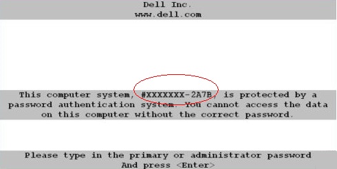 Dell 2A7B primary or administrator password